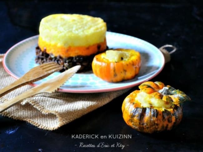 Courge en hachis parmentier au potimarron et carotte