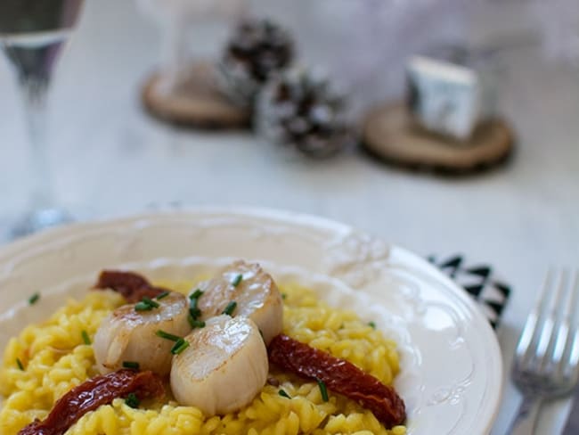 Risotto de Saint-Jacques au safran et tomates séchées