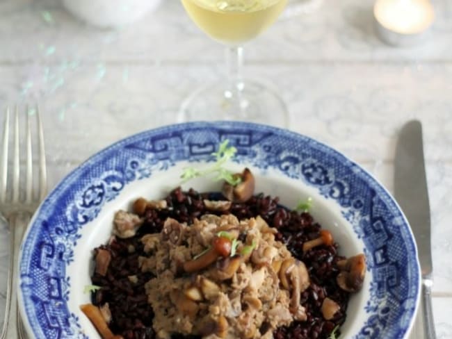 Riz noir et sa poêlée de champignons parfumée