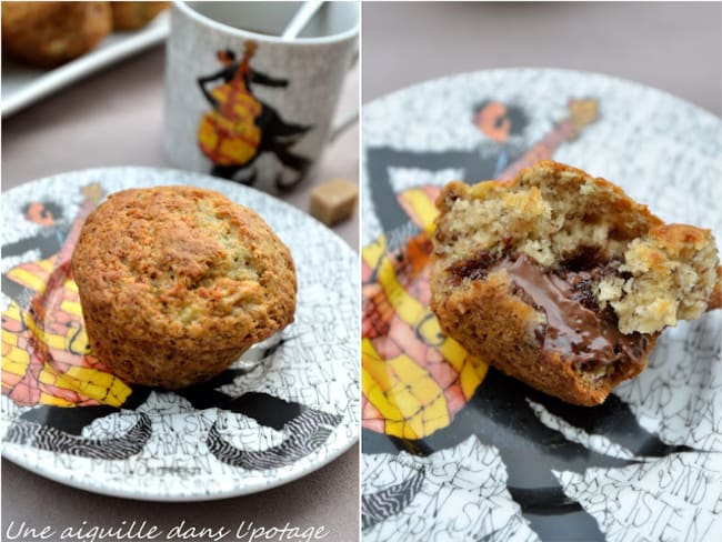 Muffins banana bread, coeur pâte à tartiner chocolat (sans oeuf)