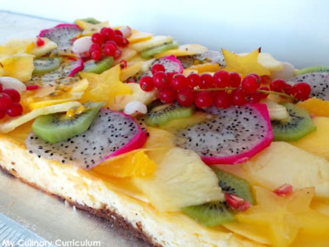 Tarte façon cheesecake au citron vert et aux fruits exotiques