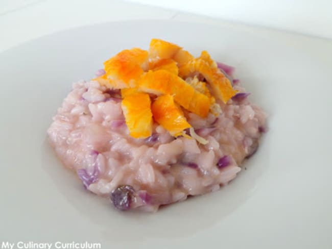 Risotto au chou-rouge, vieux gouda et haddock fumé