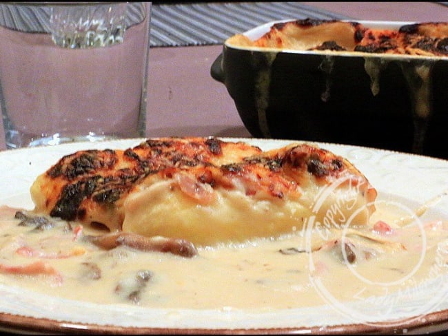 Quenelles au jambon et champignons gratinées