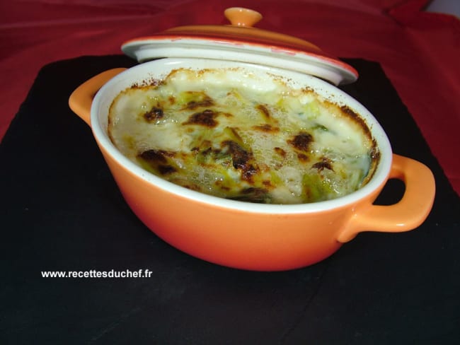 Gratin de poireaux au Saint Albray en mini-cocottes