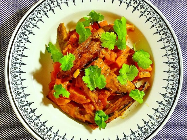 Curry de patate douce et aubergine en cocotte