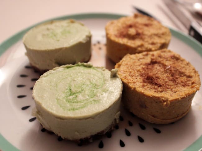 Cheesecake vegan au pandan et cheesecake au potimarron épicé