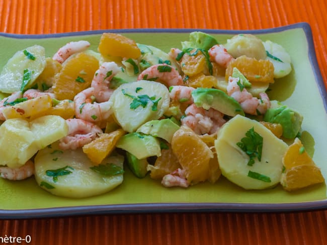 Salade de pommes de terre, crevettes et oranges