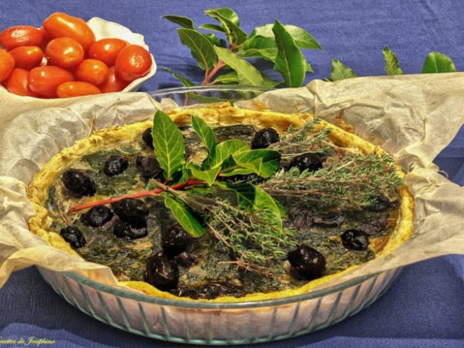 Tarte aux olives et épinards