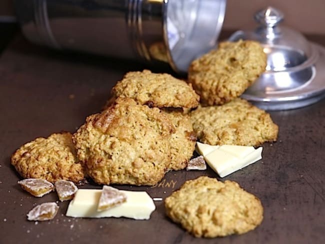 Cookies au gingembre confit et chocolat blanc