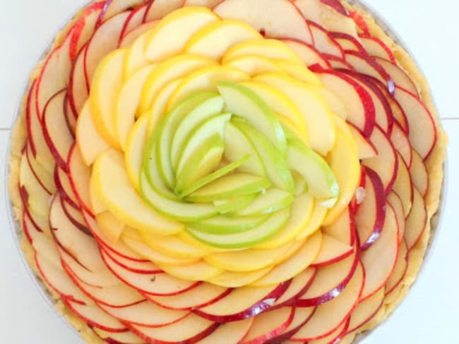 Tarte aux 3 pommes : rouges Red Chief, jaunes Golden, vertes Granny Smith