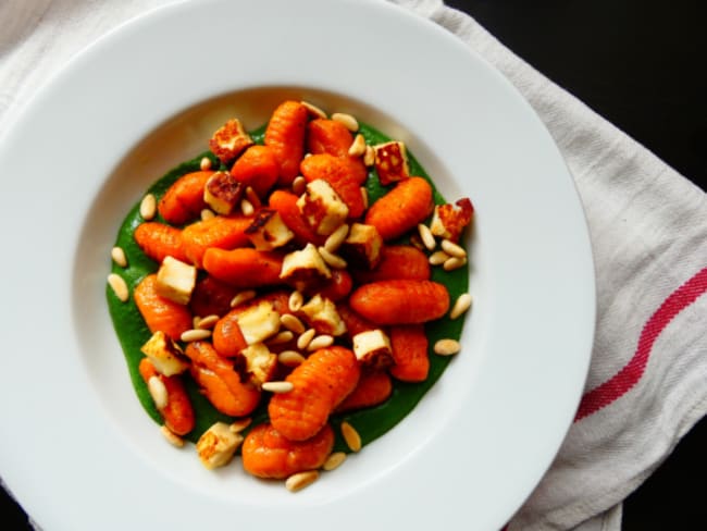 Gnocchi de patate douce, crème d’épinards