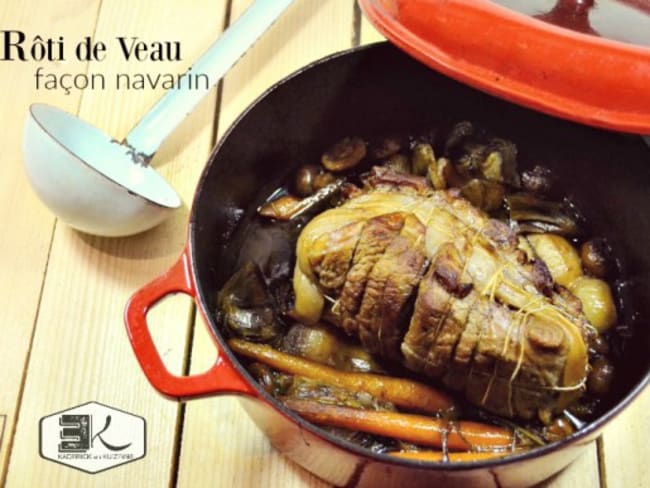 Rôti veau façon navarin et légumes au cidre