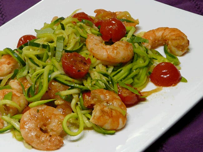 Spaghettis de courgettes aux crevettes