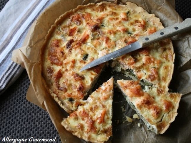 Tarte saumon, poireaux, épinards