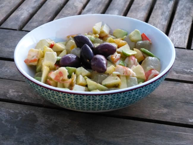 Salade à l'avocat, aloe vera et gamba