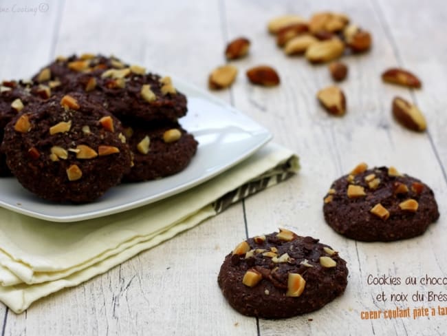 Cookie au chocolat et noix du Brésil, coeur coulant pâte à tartiner