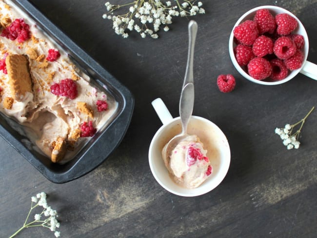 Glace ultra gourmande aux spéculoos, cannelle et framboises