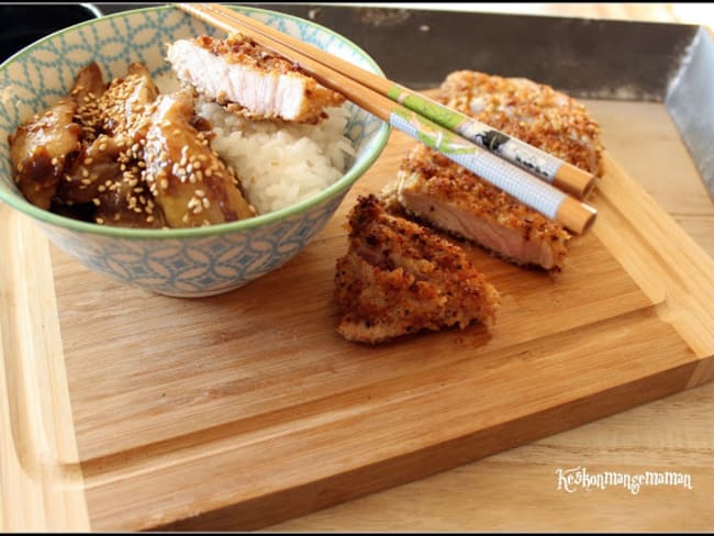 Porc tonkatsu au panko et aubergines terriyaki