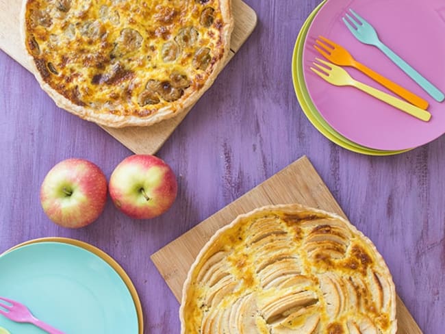 Tarte aux pommes à l'alsacienne, et tarte banane chocolat fève tonka