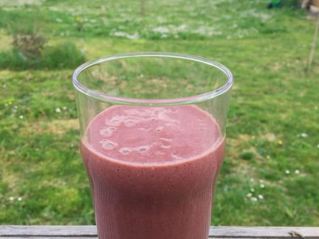 Smoothie aux fruits rouges, kale, banane et protéines de chanvre