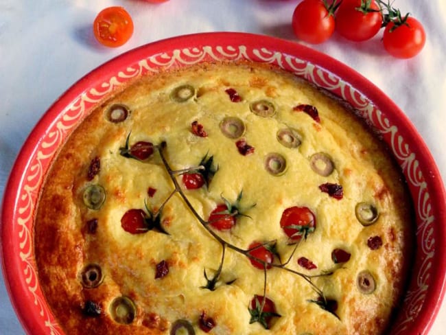 Gâteau soufflé à la ricotta,tomates et olives