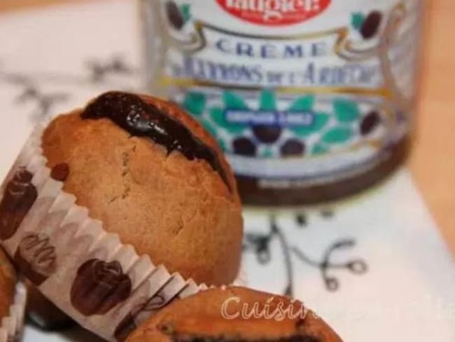 Muffins à la châtaigne et au miel, coeur de crème de marron et chocolat