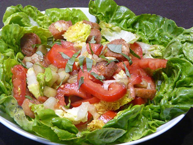 Salade toscane Panzanella de pain rassis, de tomates et de concombres