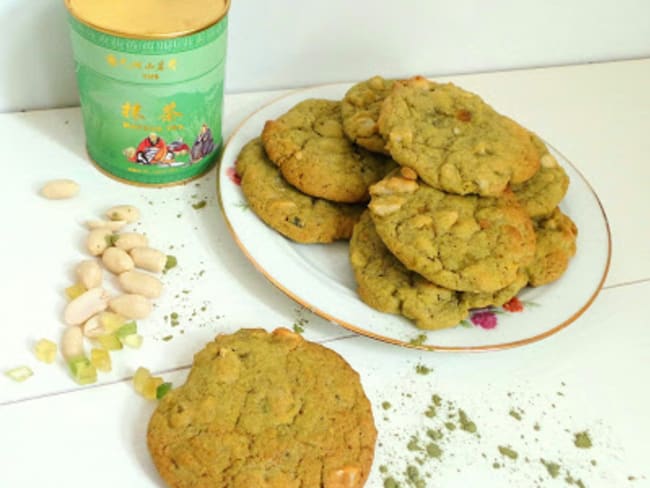 Cookies au thé matcha, cacahuètes et citron confit