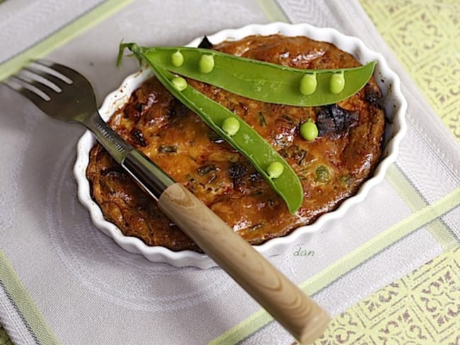 Clafoutis aux petits pois basilic et ricotta