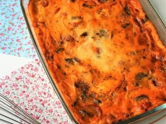 Clafoutis Bio aux poivrons,champignons, tomates cerises, ricotta