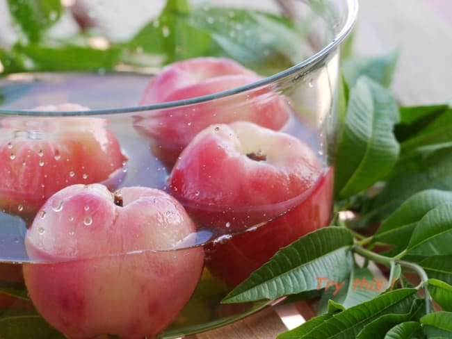 Pêches en sirop de verveine glacé