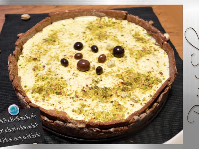 Tarte déstructurée aux deux chocolats et douceur pistache