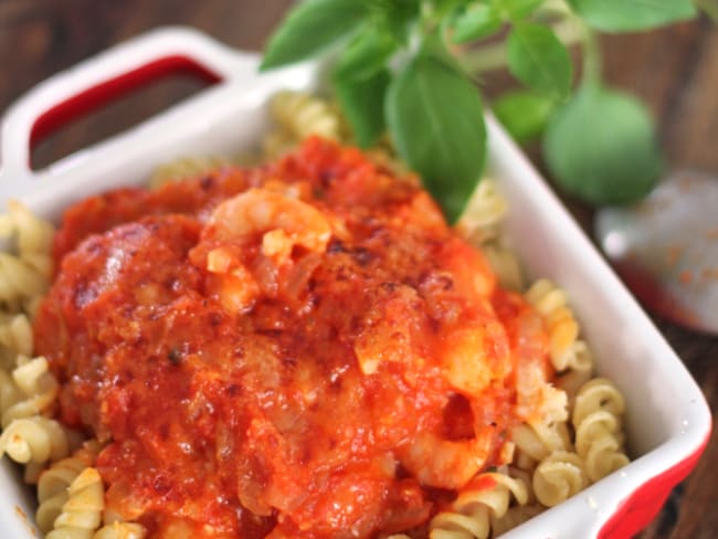 Crevettes, sauce aux tomates cerises