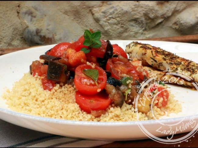 Salade d’aubergines aux tomates et olives noires