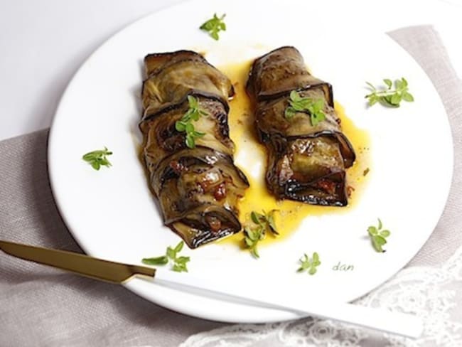 Roulés d'aubergine à l'effilochée d'agneau pour Pâques