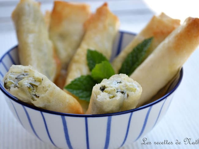 Bricks apéro à la courgette, fromage de chèvre et menthe