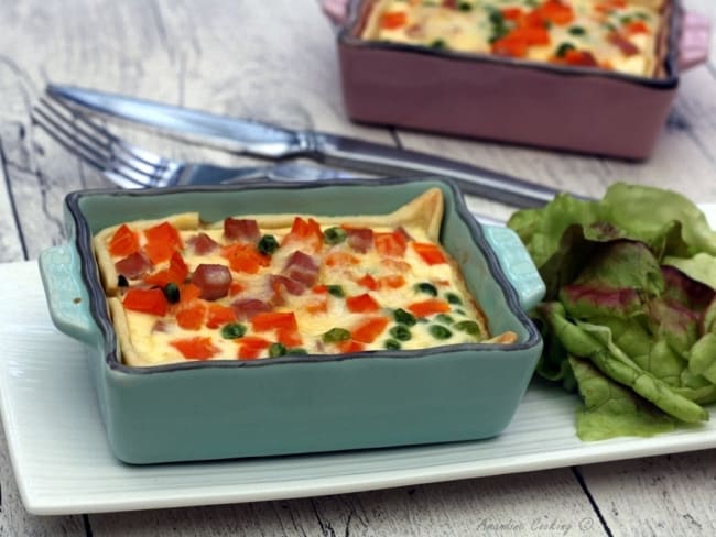 Quiche aux petits-pois, carottes et jambon