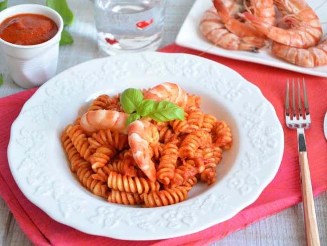 Fusilli sauce poivrons et gambas