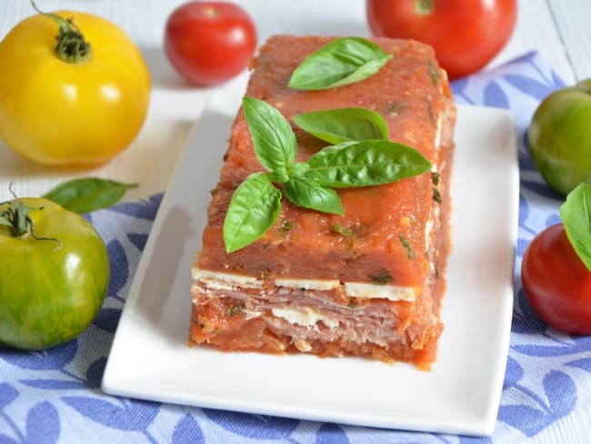 Terrine de tomates Roma, jambon de parme et parmesan