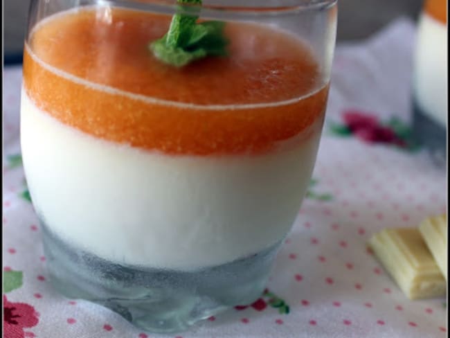 Panna cotta au chocolat blanc, coulis de melon à la menthe