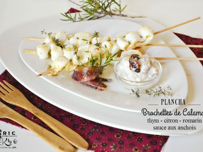 Brochettes calamar à la plancha et sauce anchois