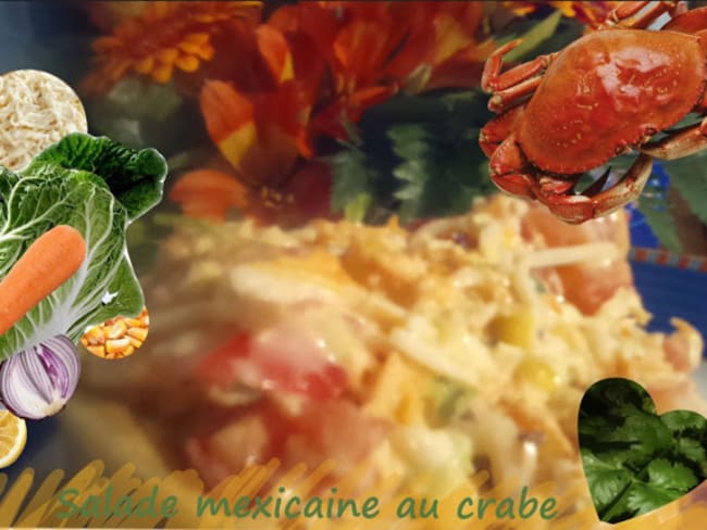 Salade mexicaine au crabe ou surimi, céleri, maïs, chou chinois, citron, tomates, oignon rouge