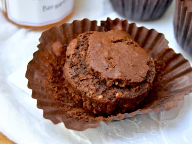 Muffins au chocolat noir, coeur bergamote