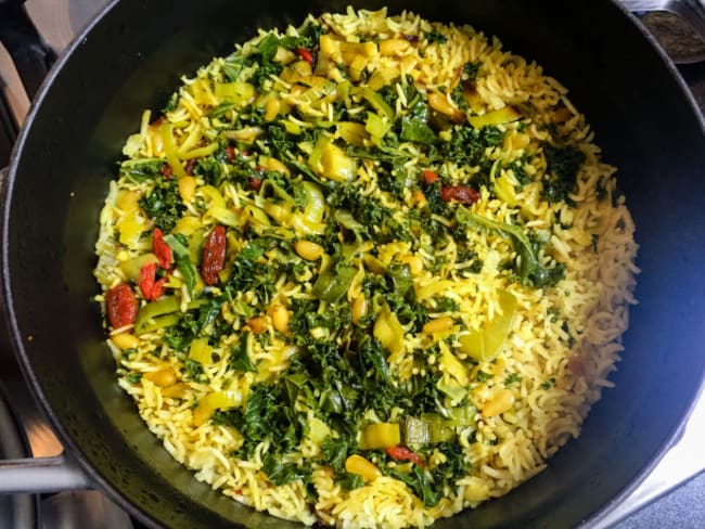 Riz au kale, façon pulāo comme en Inde