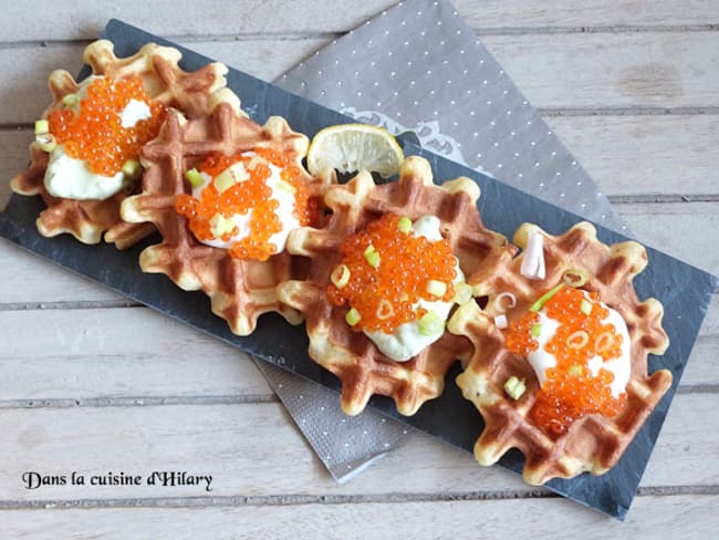 Gaufres et chantillys salées citron et avocat aux œufs de truite