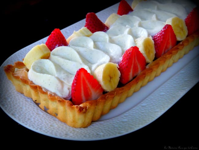 Tarte rhubarbe, fraises, banane et crème légère de Philippe Conticini