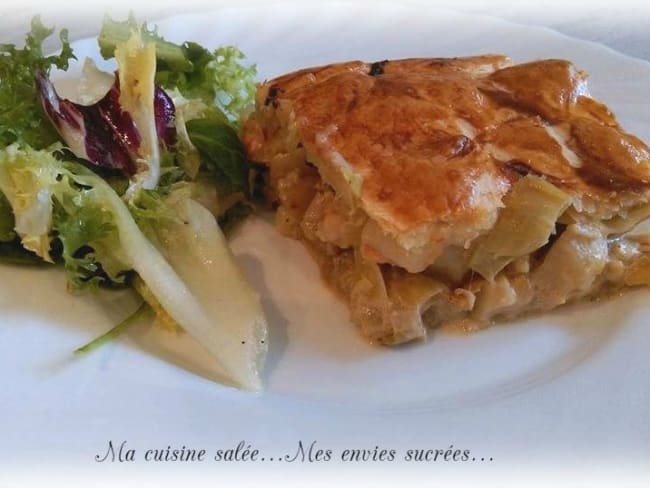 Tourte aux noix de saint-jacques et poireaux