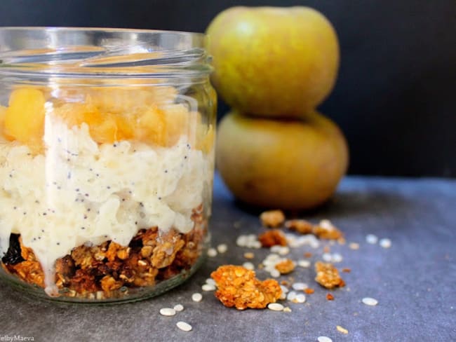 Parfait granola, riz au lait au pavot, compotée de pommes vanillée