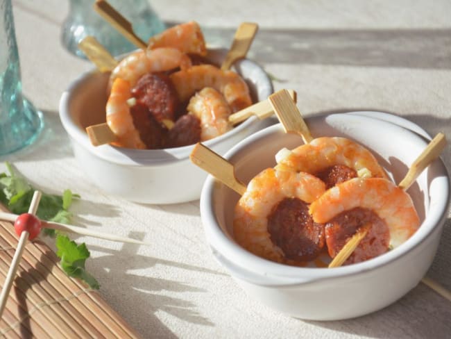 Brochettes crevettes et chorizo