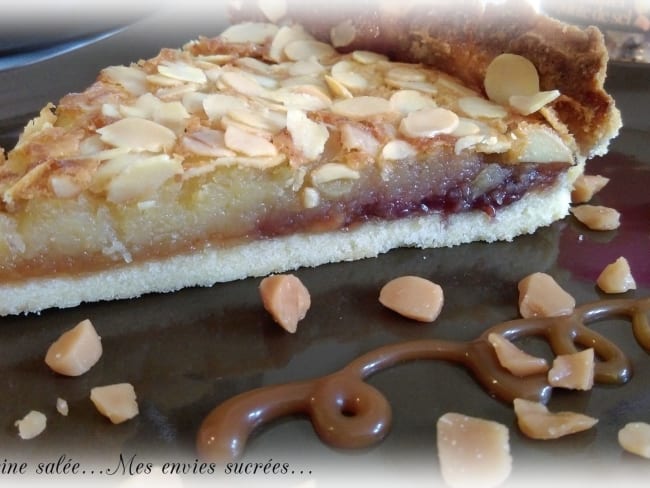 Tarte amandine framboise et caramel pointe de sel